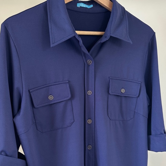 J.McLaughlin Monroe 3/4 Sleeve Navy Blue Button-Down Shirt - Picture 2 of 8